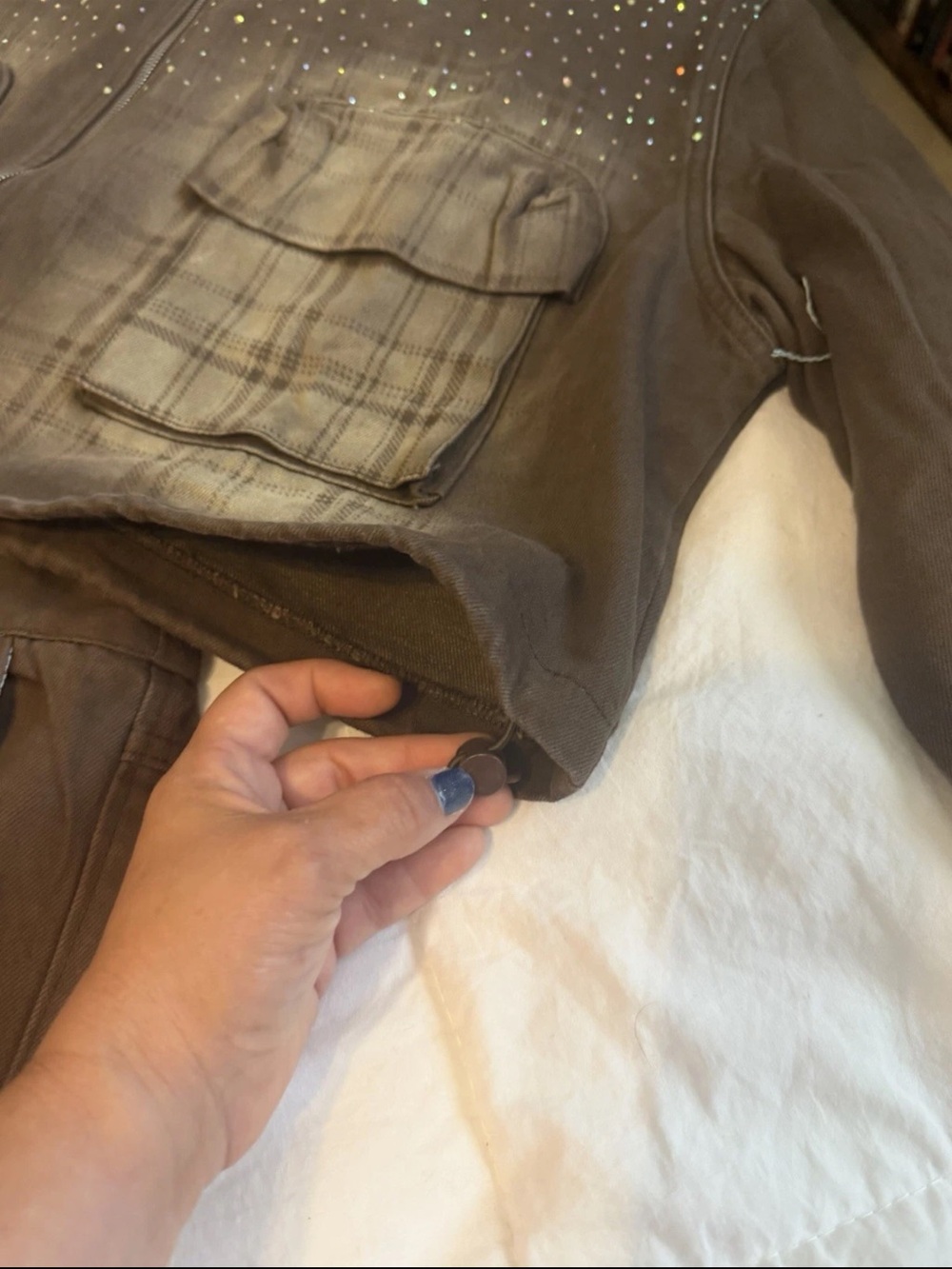 Women's Brown Cargo Pants and Jacket with Stud Detail - Picture 7 of 7